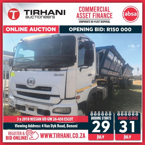 Image for ABSA CAF (COMMERCIAL ASSET FINANCE) TRUCK | TRAILER | YELLOW METAL ONLINE AUCTION JULY 2025