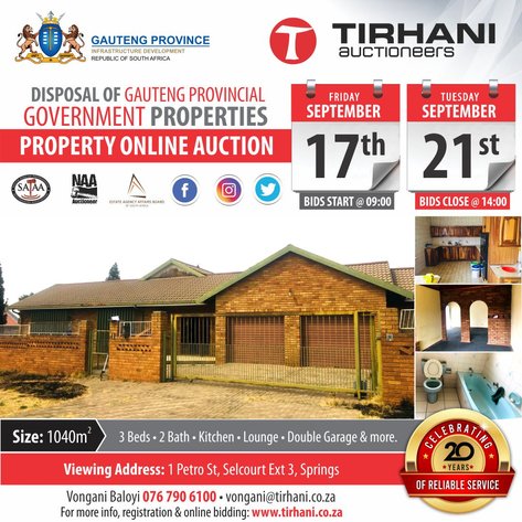 Image for DISPOSAL OF GAUTENG PROVINCIAL GOVERNMENT PROPERTIES ONLINE AUCTION