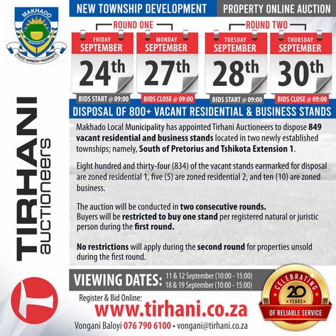 Image for Makhado Local Municipality Vacant Stands Online Auction (Residential Stands)