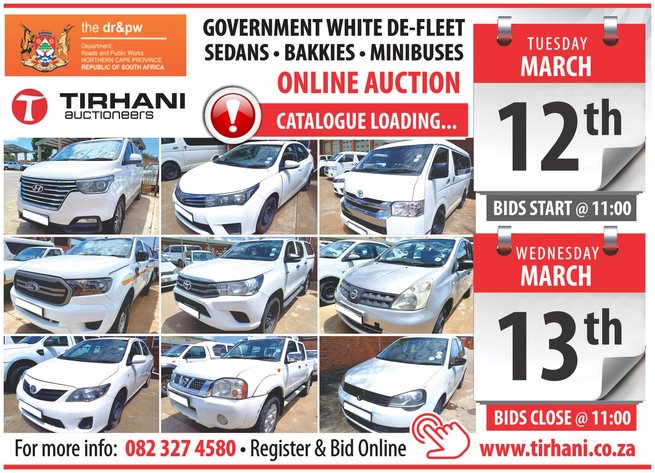 Image for GOVERNMENT WHITE DE-FLEET ONLINE AUCTION - DEPARTMENT ROADS AND PUBLIC WORKS NORTHERN CAPE