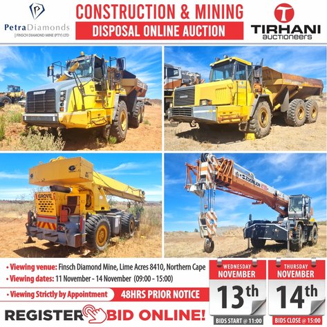 Image for PETRA FINSCH DIAMONDS – CONSTRUCTION AND MINING DISPOSAL ONLINE AUCTION.